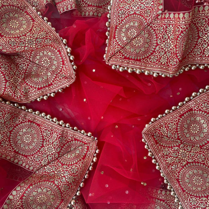 anokherang Dupattas Bridal Mastani Red Net Stone Banarasi Border Dupatta