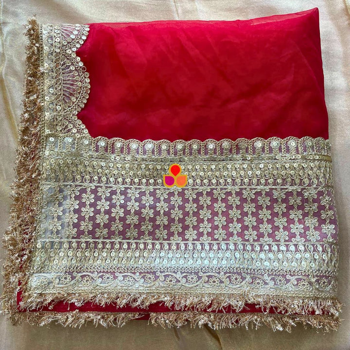 anokherang Dupattas Bridal Maya Deep Red Organza Dupatta