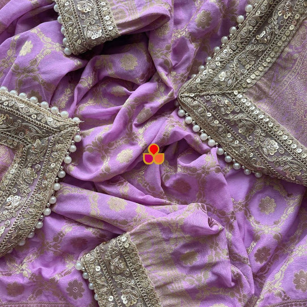 anokherang Dupattas Bridal Meera Lavender Georgette Banarsi Embroidered Dupatta