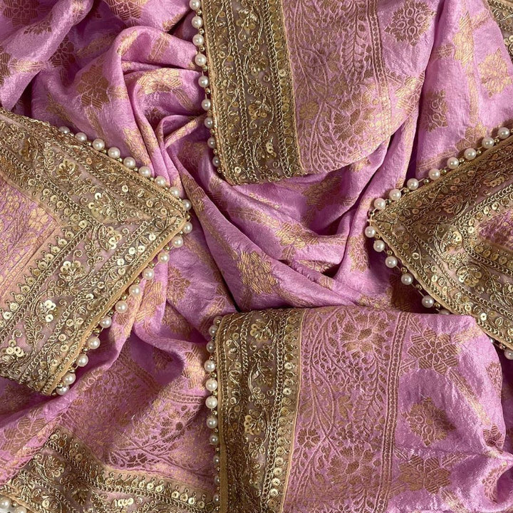 anokherang Dupattas Bridal Meera Lavender Silk Banarsi Embroidered Dupatta