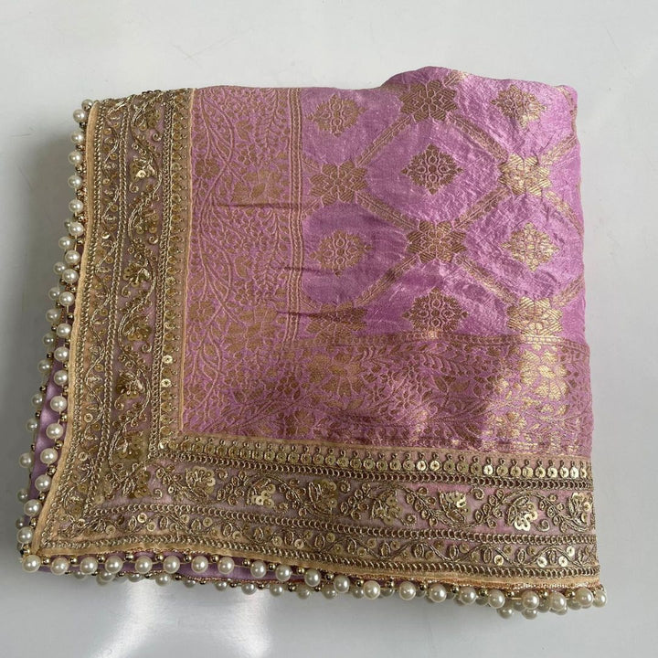 anokherang Dupattas Bridal Meera Lavender Silk Banarsi Embroidered Dupatta