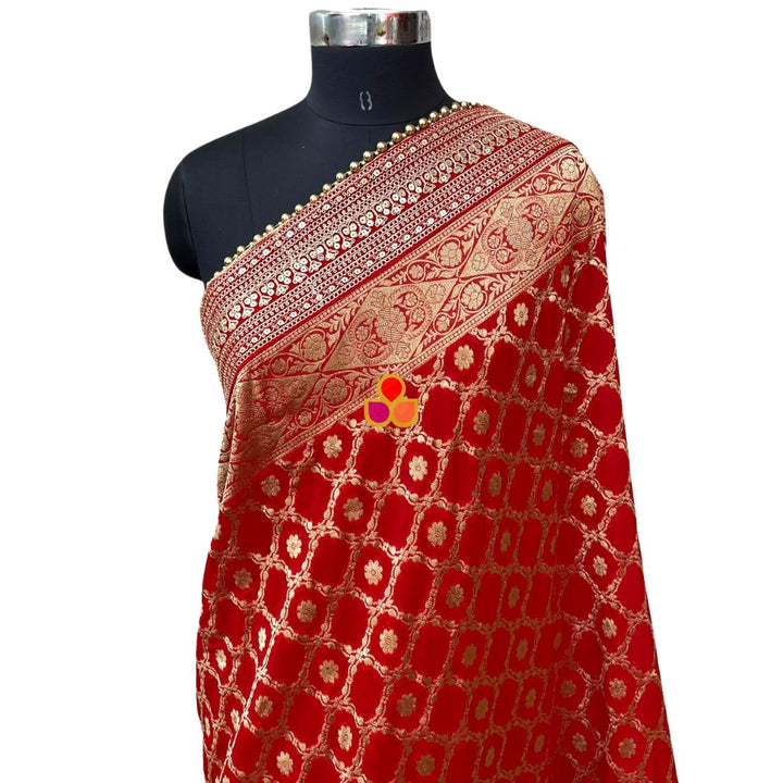 anokherang Dupattas Bridal Meera Red Silk Banarsi Embroidered Dupatta