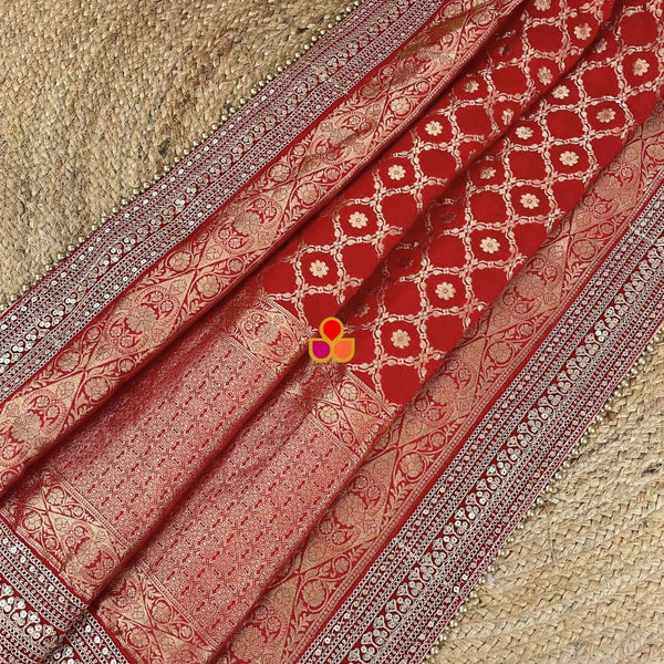 anokherang Dupattas Bridal Meera Red Silk Banarsi Embroidered Dupatta