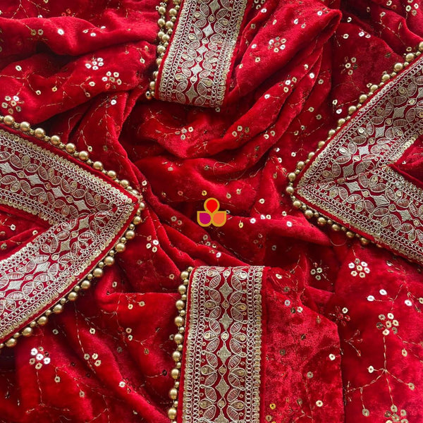 anokherang Dupattas Bridal Meher Red Embroidered Sequin Velvet Dupatta