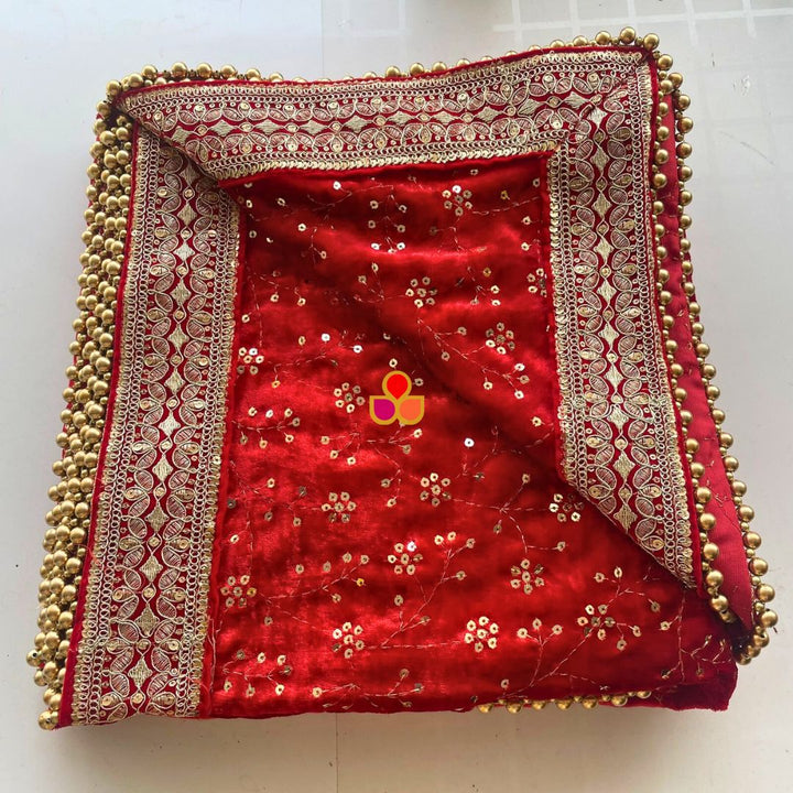 anokherang Dupattas Bridal Meher Red Embroidered Sequin Velvet Dupatta