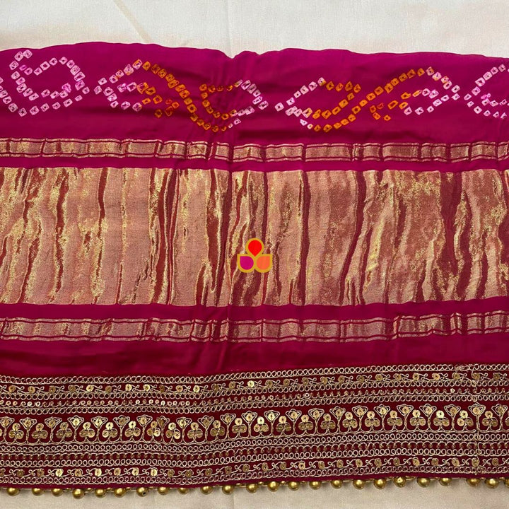 anokherang Dupattas Bridal Mustard & Pink Rangrez Royal Bandhani Silk Dupatta