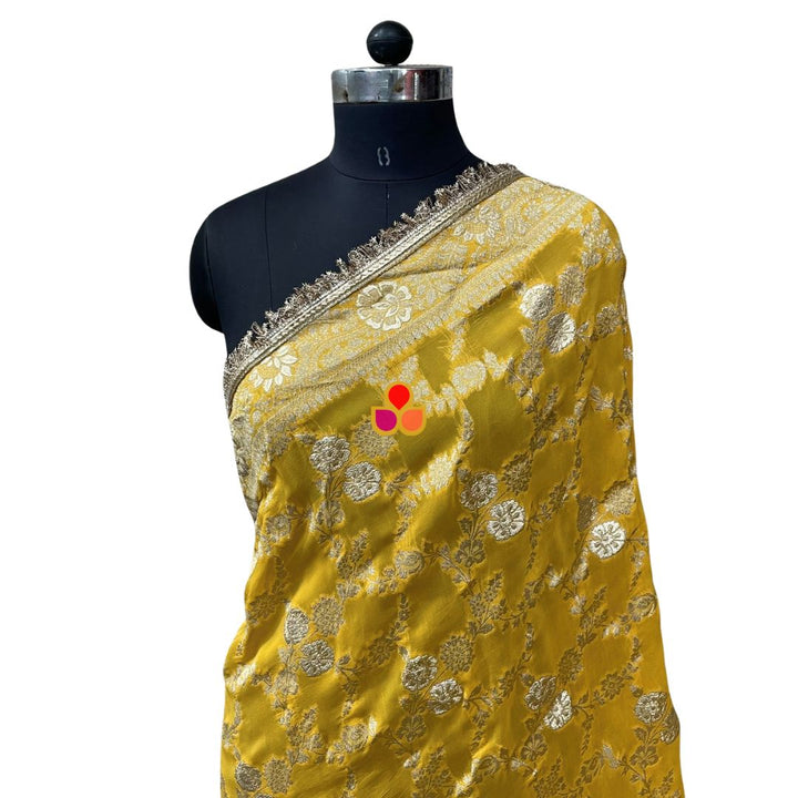 anokherang Dupattas Bridal Mustard Regal Fringed Georgette Banarsi Dupatta