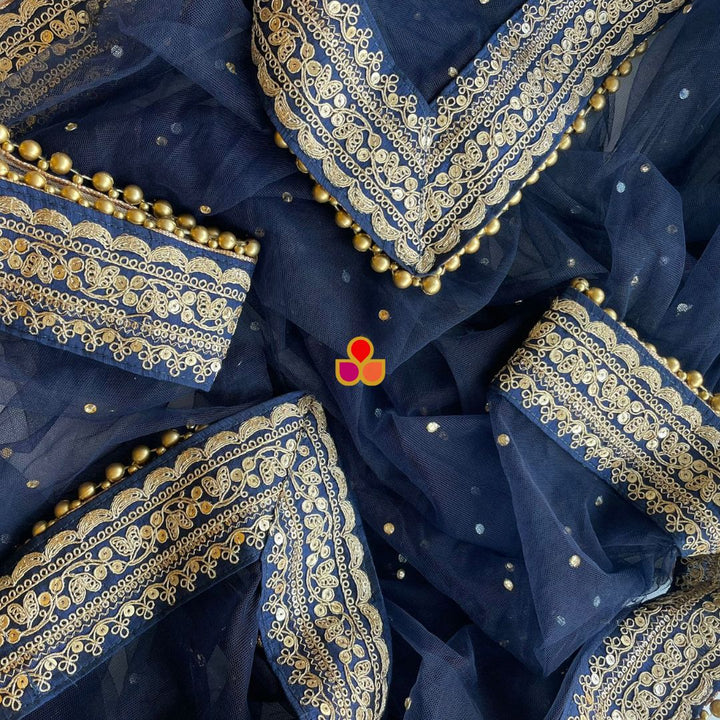 anokherang Dupattas Bridal Navy Blue Saaz Stone Net Dupatta