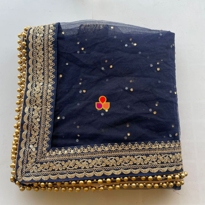 anokherang Dupattas Bridal Navy Blue Saaz Stone Net Dupatta