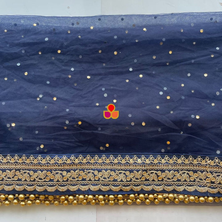 anokherang Dupattas Bridal Navy Blue Saaz Stone Net Dupatta