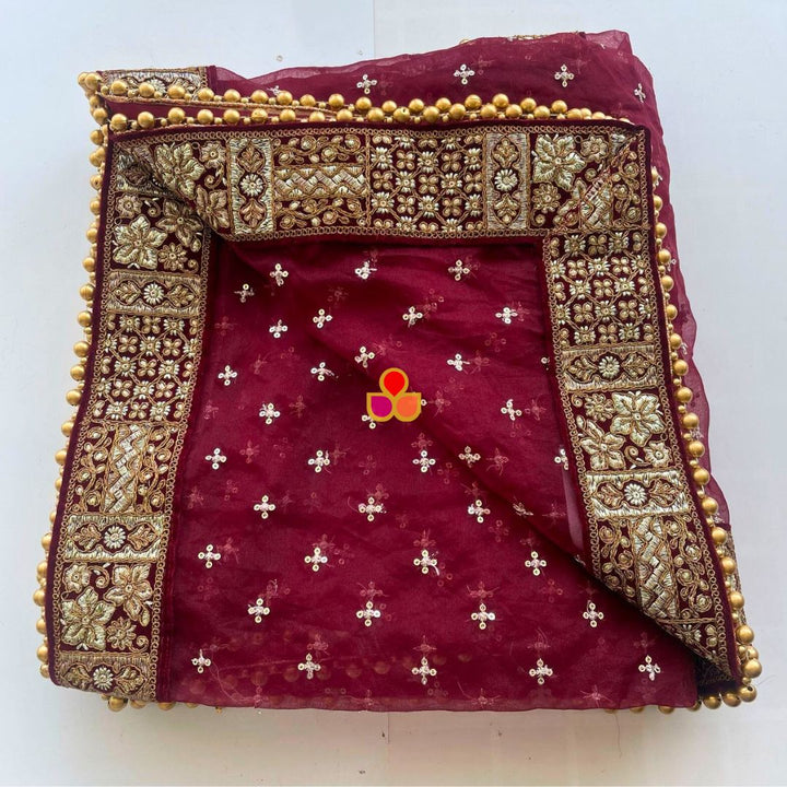 anokherang Dupattas Bridal Nazakat Maroon Sequin Embroidered Organza Dupatta