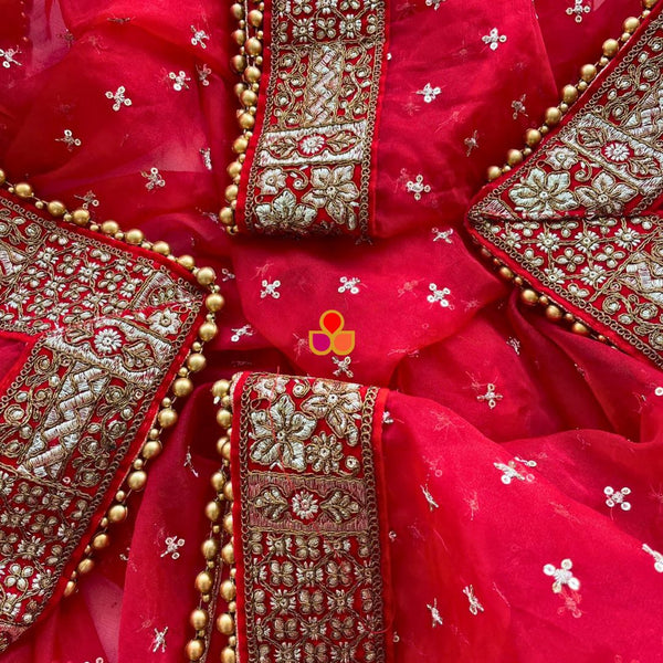 anokherang Dupattas Bridal Nazakat Red Sequin Embroidered Organza Dupatta