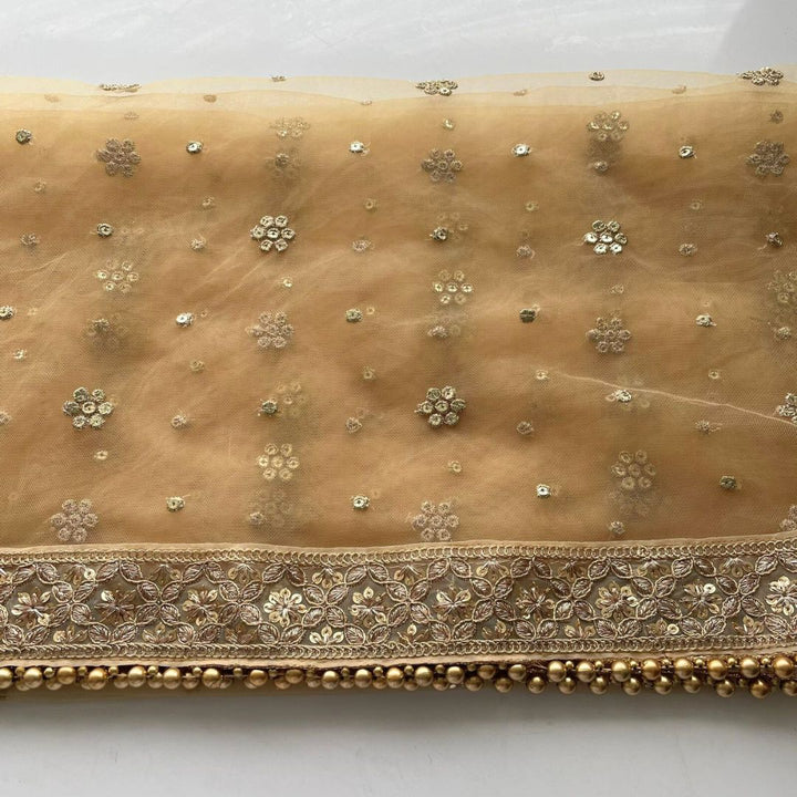 anokherang Dupattas Bridal Noor Gold Zari Embroidered Net Sequin Dupatta