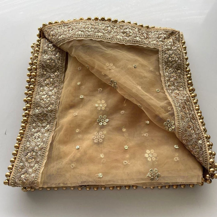 anokherang Dupattas Bridal Noor Gold Zari Embroidered Net Sequin Dupatta