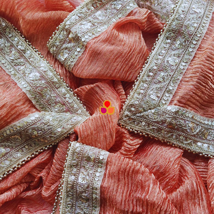 anokherang Dupattas Bridal Noor Peach Crushed Organza Dupatta