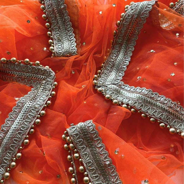 anokherang Dupattas Bridal Orange Net Stone Dupatta