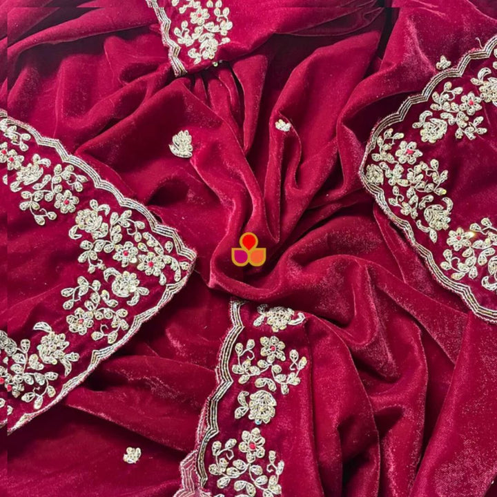 anokherang Dupattas Bridal Pakeeza Rust Organza & Bridal Afreen Maroon Hand-Embroidered Velvet Dupatta Combo