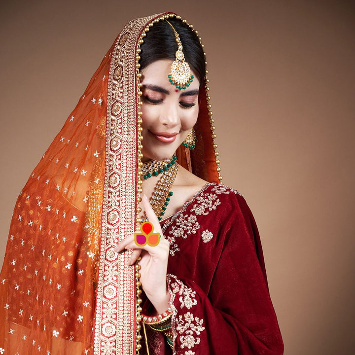 anokherang Dupattas Bridal Pakeeza Rust Organza & Bridal Afreen Maroon Hand-Embroidered Velvet Dupatta Combo