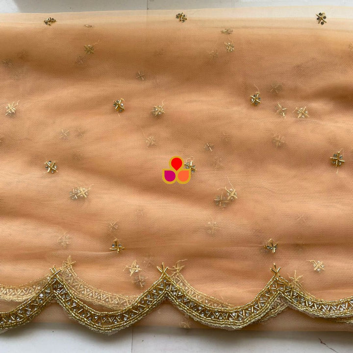 anokherang Dupattas Bridal Peach Beauty Hand Embroidered Scalloped Net Dupatta