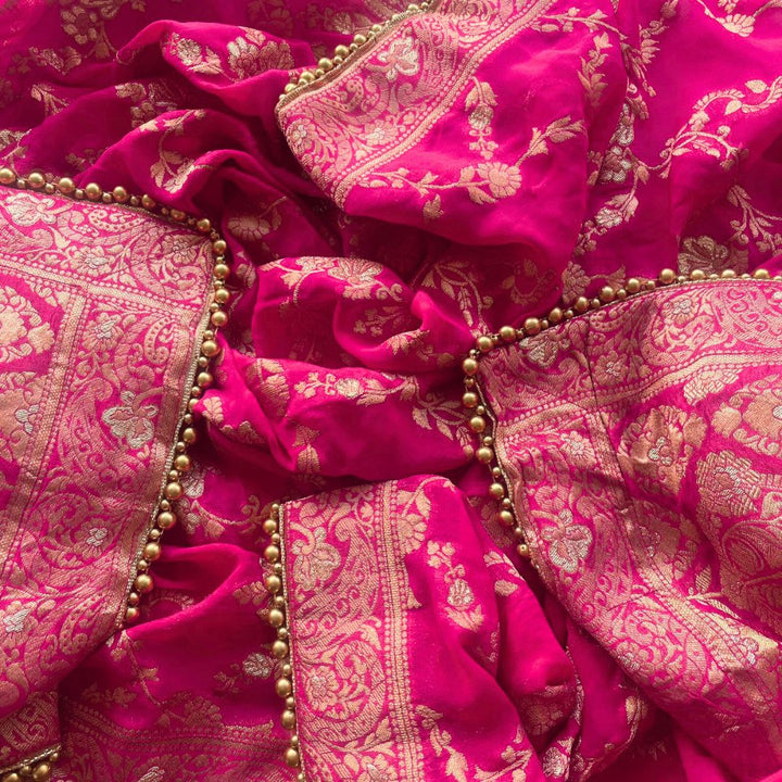 anokherang Dupattas Bridal Pink Elegant Beaded Georgette Banarsi Dupatta