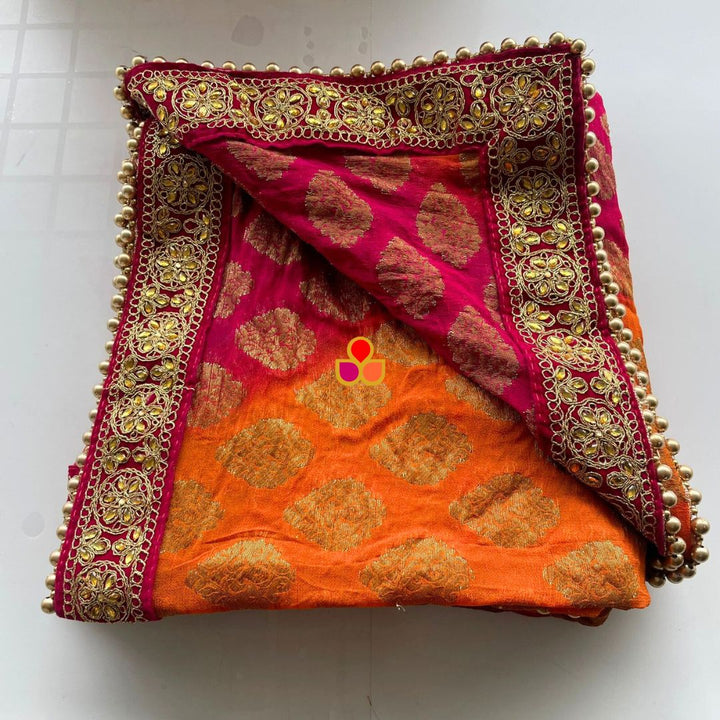 anokherang Dupattas Bridal Pink Orange Kundan Banarasi Georgette Dupatta