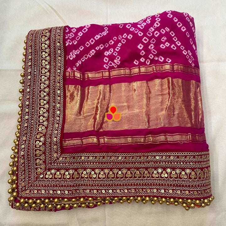 anokherang Dupattas Bridal Pink & Orange Rangrez Royal Bandhani Silk Dupatta