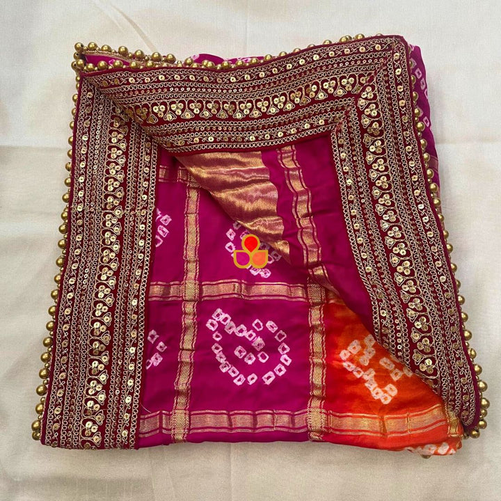 anokherang Dupattas Bridal Pink & Orange Rangrez Royal Bandhani Silk Dupatta