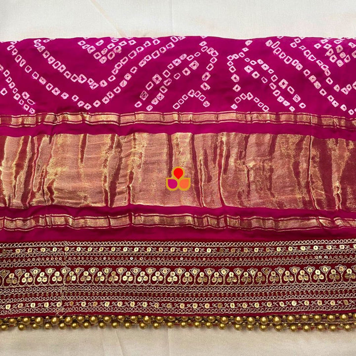 anokherang Dupattas Bridal Pink & Orange Rangrez Royal Bandhani Silk Dupatta