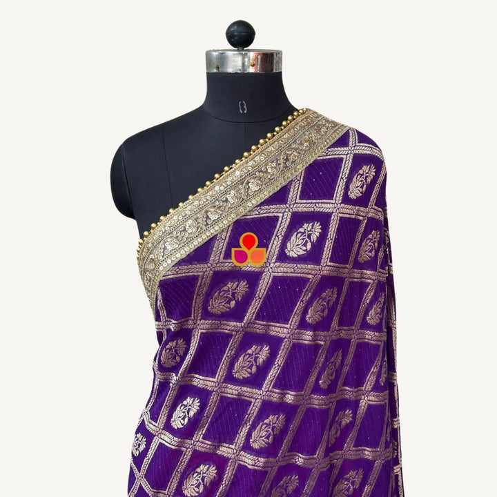 anokherang Dupattas Bridal Purple Majesty Banarsi Georgette Embroidered Dupatta