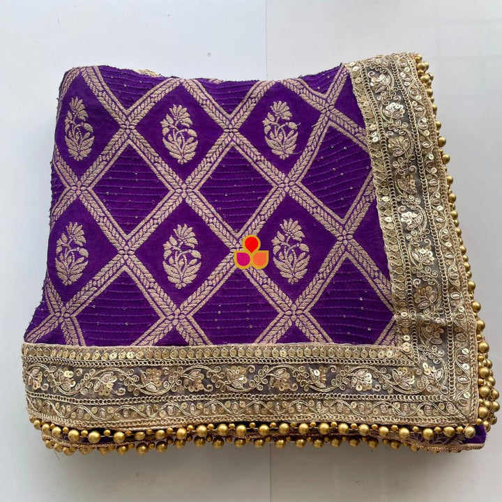 anokherang Dupattas Bridal Purple Majesty Banarsi Georgette Embroidered Dupatta