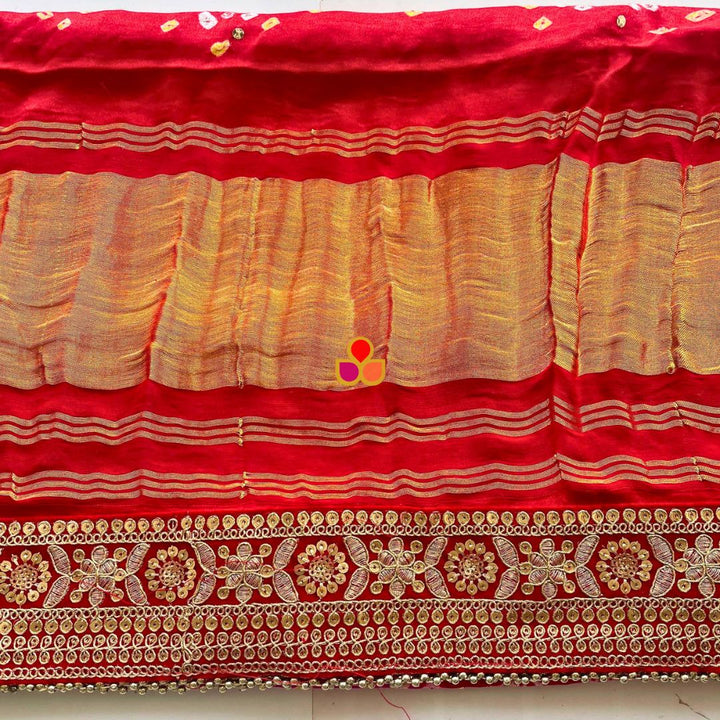 anokherang Dupattas Bridal Rajwada Red Pink Pure Silk Mukaish Bandhani Dupatta