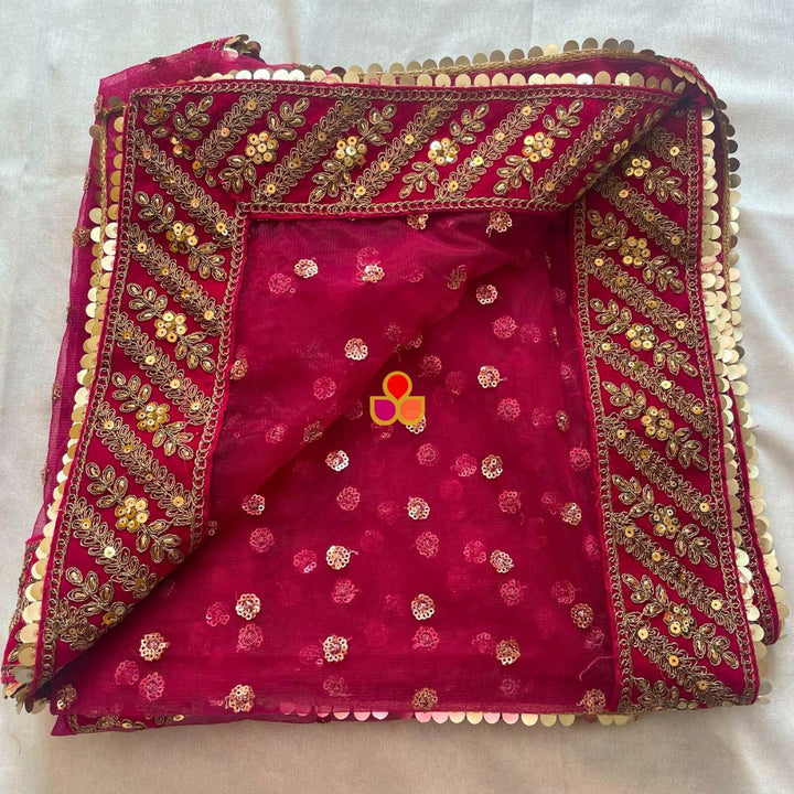 anokherang Dupattas Bridal Ranjha Pink Sequin Embroidered Net Dupatta