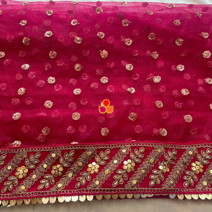 anokherang Dupattas Bridal Ranjha Pink Sequin Embroidered Net Dupatta