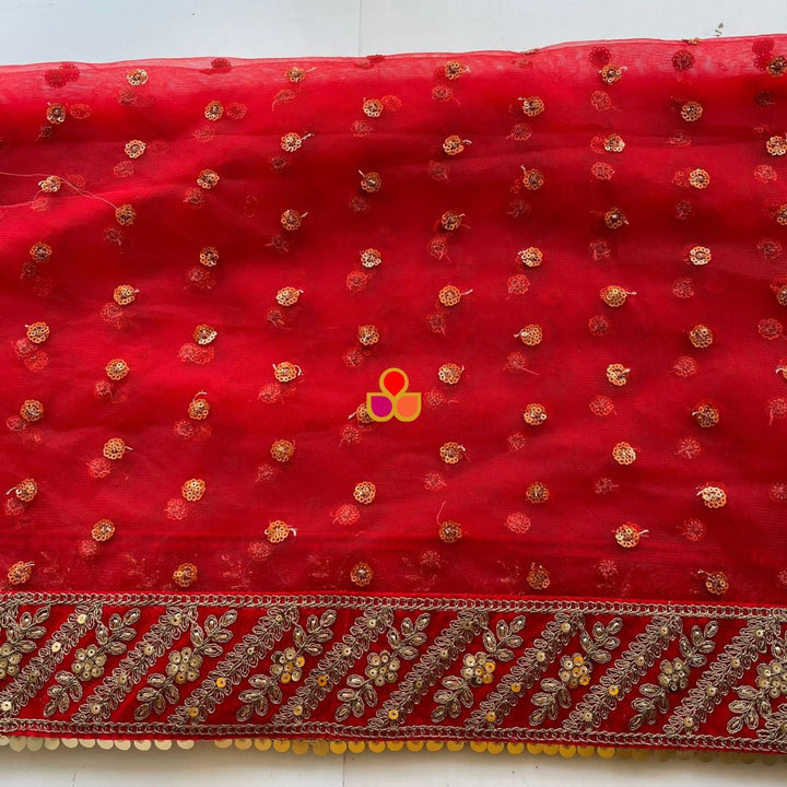 anokherang Dupattas Bridal Ranjha Red Sequin Embroidered Net Dupatta