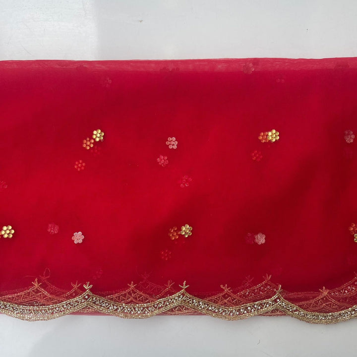 anokherang Dupattas Bridal Red Beauty Hand Embroidered Trail Scalloped Net Dupatta