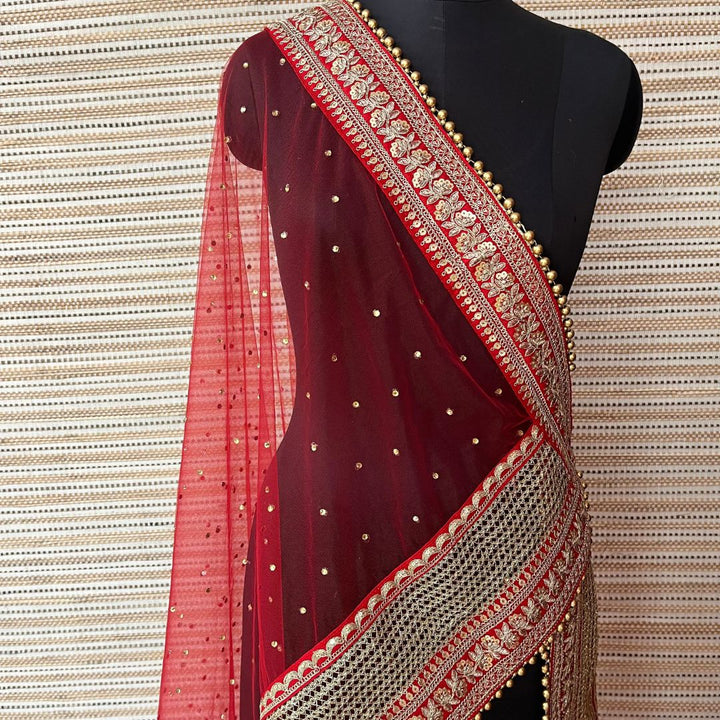 anokherang Dupattas Bridal Red Charmer Stone Net Dupatta