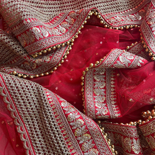 anokherang Dupattas Bridal Red Charmer Stone Net Dupatta