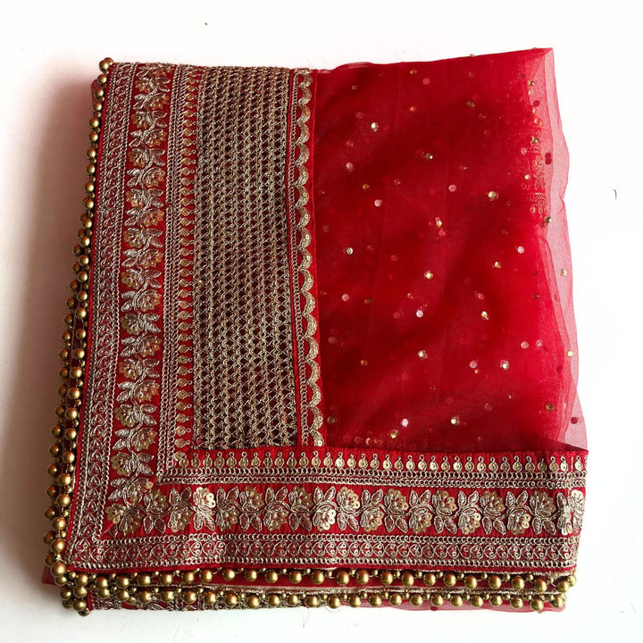 anokherang Dupattas Bridal Red Charmer Stone Net Dupatta