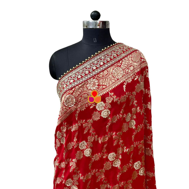 anokherang Dupattas Bridal Red Crimson Saira Floral Zari Embossed Dupatta