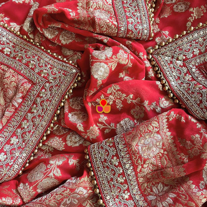 anokherang Dupattas Bridal Red Crimson Saira Floral Zari Embossed Dupatta