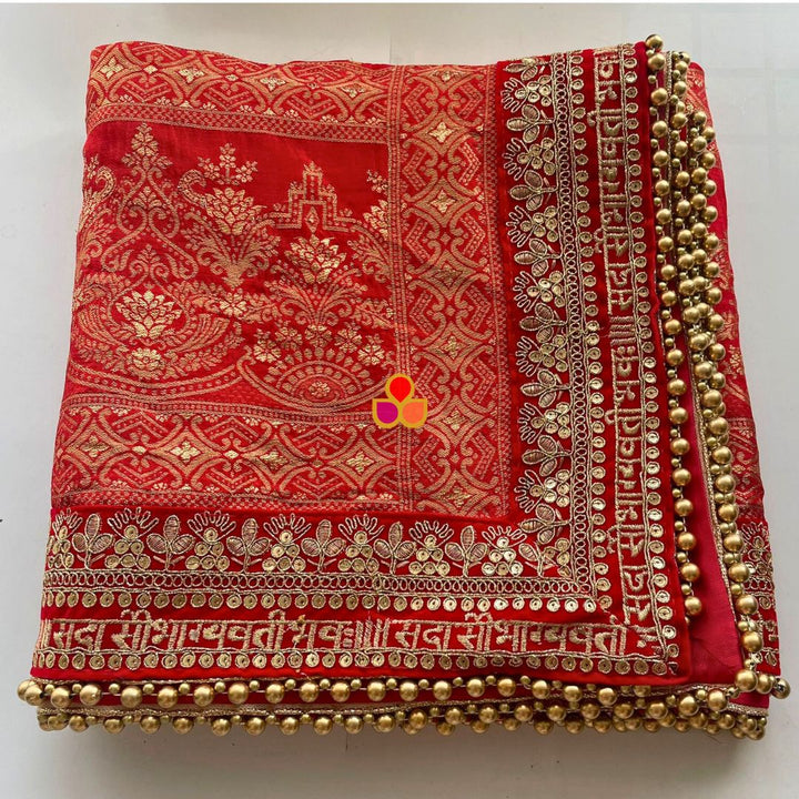 anokherang Dupattas Bridal Red Ethnic Saubhagyavati Embroidered Dupatta