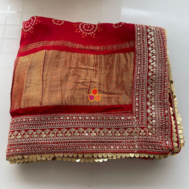 anokherang Dupattas Bridal Red Kareena Royale Bandhani Silk Dupatta