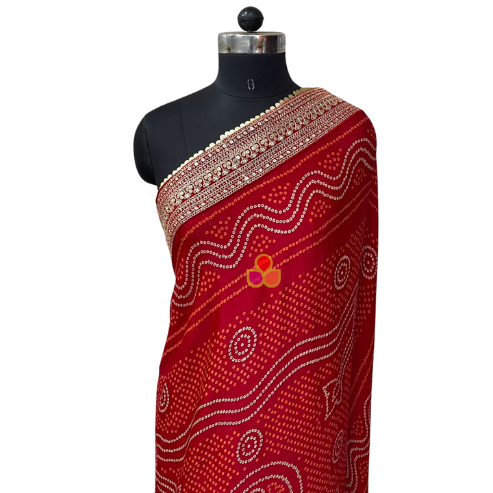 anokherang Dupattas Bridal Red Kareena Royale Bandhani Silk Dupatta