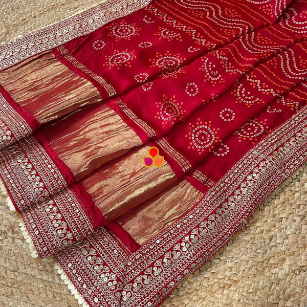 anokherang Dupattas Bridal Red Kareena Royale Bandhani Silk Dupatta