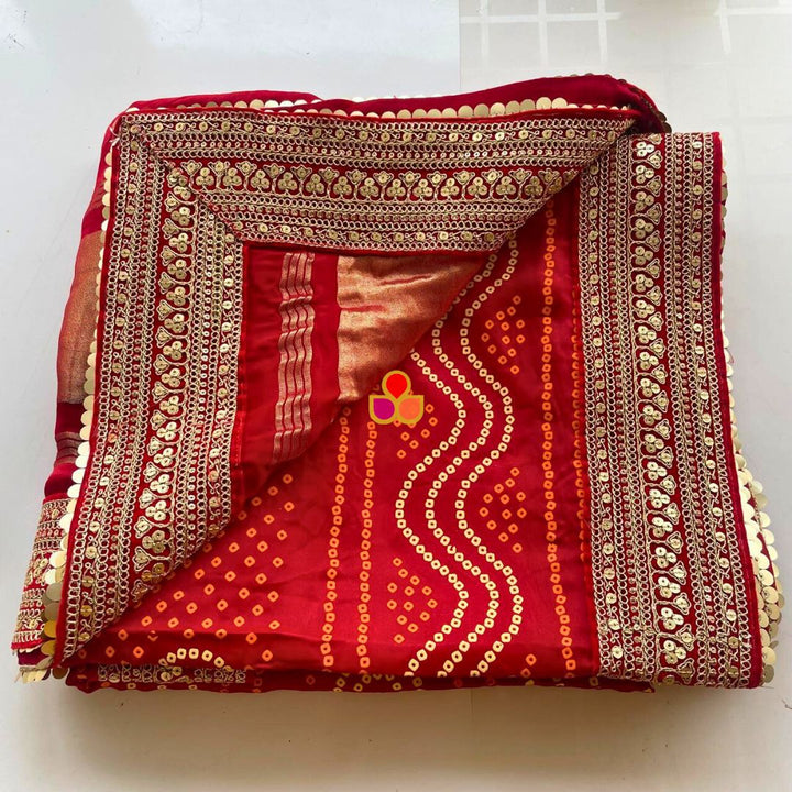 anokherang Dupattas Bridal Red Kareena Royale Bandhani Silk Dupatta