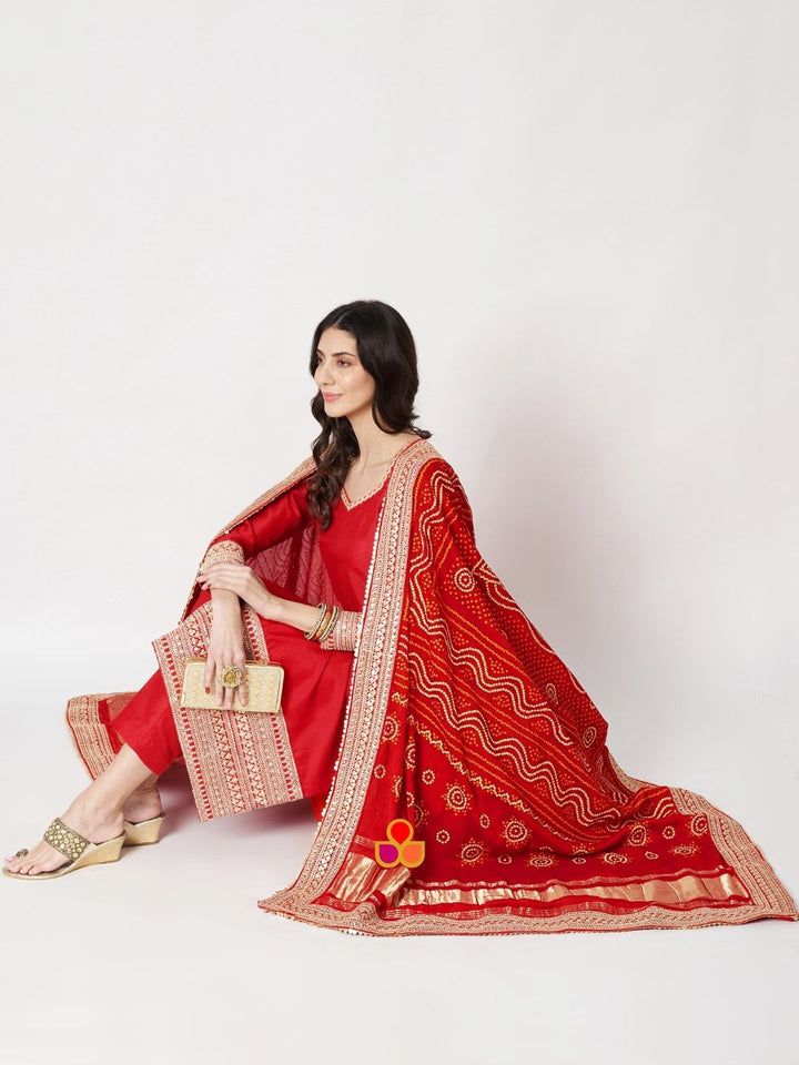 anokherang Dupattas Bridal Red Kareena Royale Bandhani Silk Dupatta