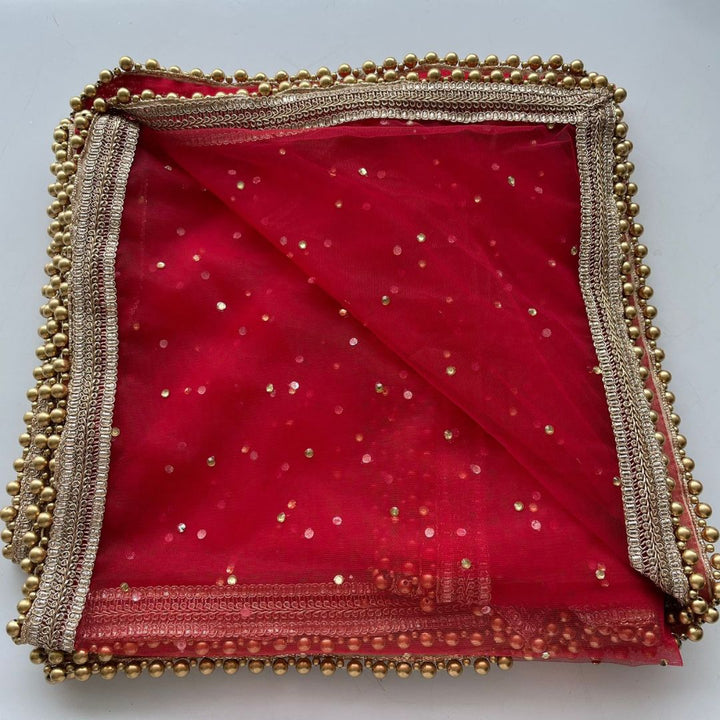 anokherang Dupattas Bridal Red Net Stone Dupatta