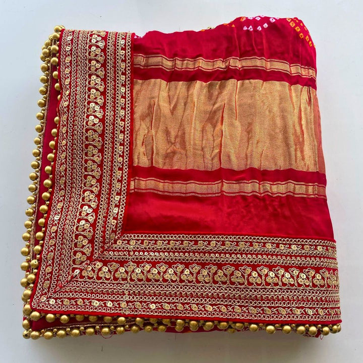 anokherang Dupattas Bridal Red & Pink Rangrez Royal Bandhani Silk Dupatta