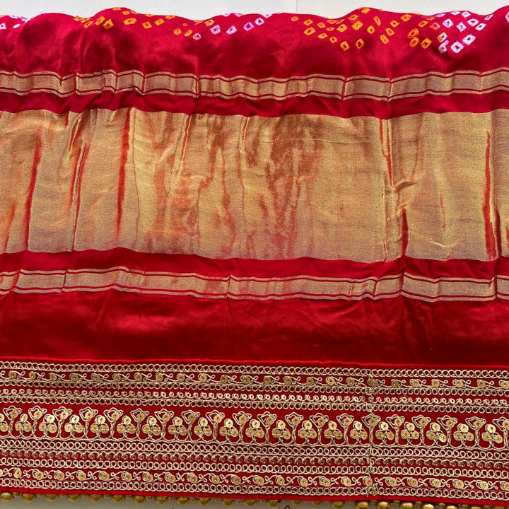 anokherang Dupattas Bridal Red & Pink Rangrez Royal Bandhani Silk Dupatta