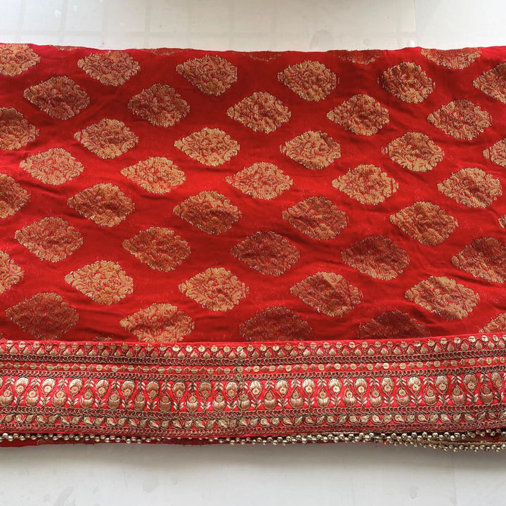 anokherang Dupattas Bridal Red Royal Antique Zari Gold Banarasi Georgette Dupatta